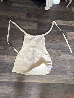 Strap Tie Cream Mini Dress - Sleek Fitted Style